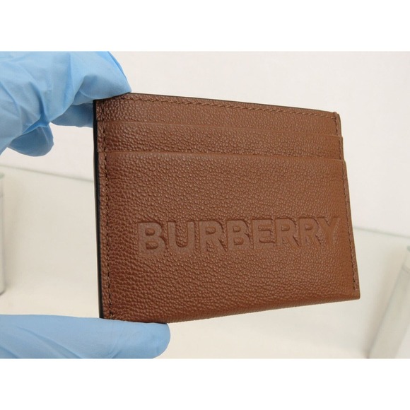 $350 BURBERRY SANDON BROWN TAN GRAINED LEATHER LOGO CARD HOLDER CASE WALLET - Picture 5 of 12